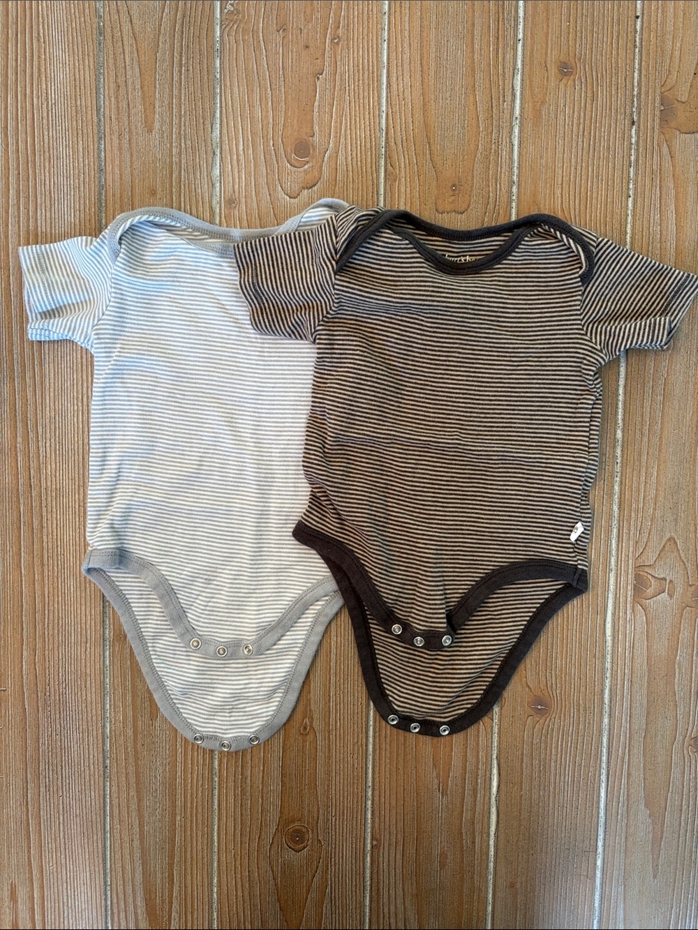 Burt's Bees Baby Striped Short-Sleeve One-Pieces in Light Gray & Dark Brown